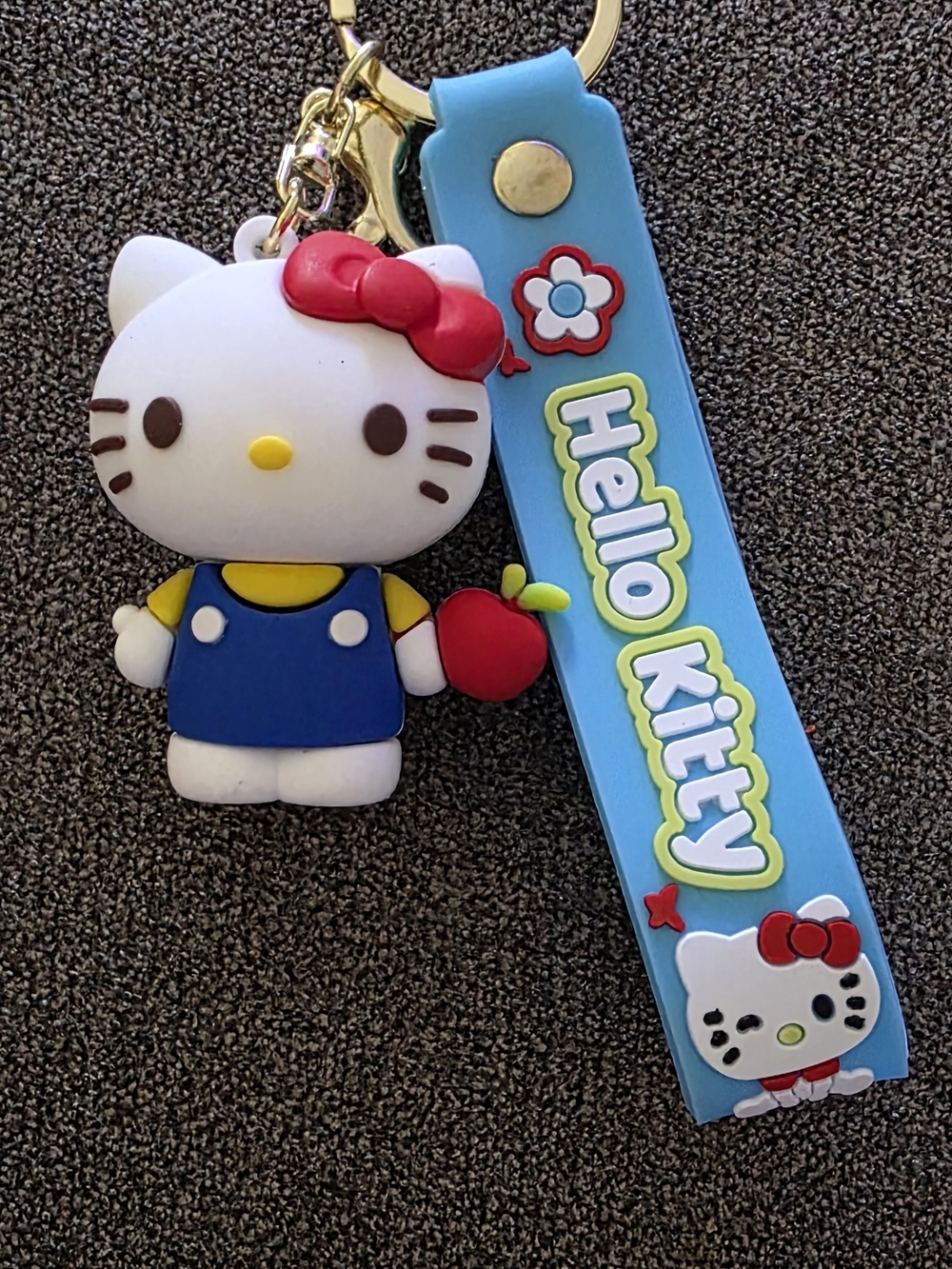 Hello Kitty Blue Strap Keychain with White Figure and Red Bow